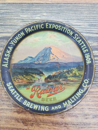 Antique Rainier Beer Tip Tray Alaska - Yukon - Pacific Exposition,  Seattle 1909 4 "