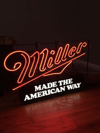 Vintage Miller " Made The American Way " Neon Light Up Beer Sign