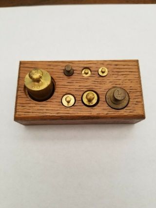Vintage Brass Calibration Weights In Wooden Box
