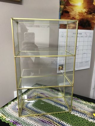 Nib Vintage Brass & Glass Display Case Stand 2 Shelves For Capodimonte Figurines