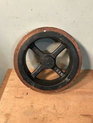 Vintage Old Industrial Factory Wood Pulley Wheel Steampunk Design Salvage 14”