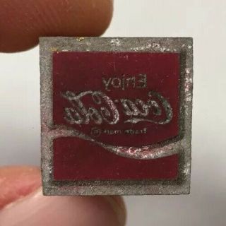 Small Vintage Letterpress Printing Block Coca Cola Logo Advertising Copper Wood