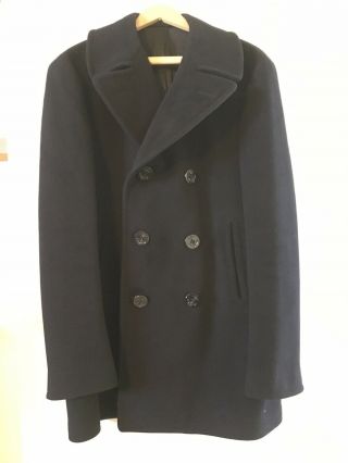 Pea Coat Us Navy Issue Size 38l 100 Wool Authentic 1970s Era Vintage