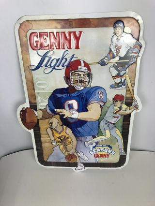 Vintage 1980s Genny Light Beer Advertising Tin Metal Sign Sports For All Seasons