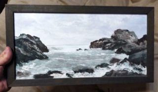 Vintage Oil Painting American Coastal Beach Landscape Art Mary Hary Waves Rocks