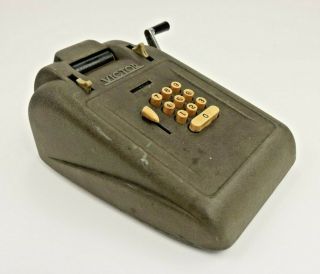 Vintage Antique Victor Adding Machine Hand Crank Calculator Gray
