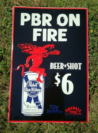 Pabst Blue Ribbon Pbr Fireball Whiskey Large Metal Sign Glow In The Dark 3ftx2ft