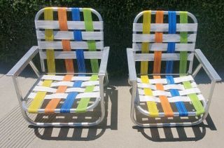 Vintage Aluminum Webbed Folding Lawn Chair Multi Colors