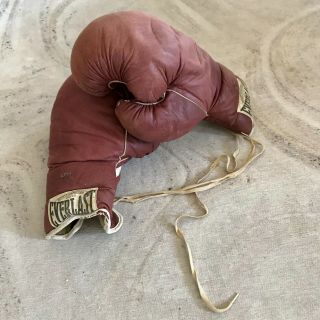 Everlast Vintage Leather Boxing Gloves Ep 14 Red Lace Up