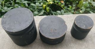 Matching Set Of 3 Vintage Cast Iron Scale Weights - 8 Lbs.  / 4 Lbs.  / 2 Lbs.