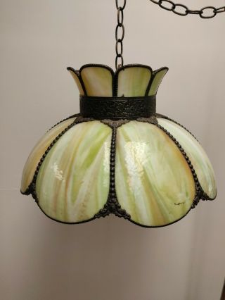 Vintage Slag Glass Hanging Ceiling Swag Lamp Shade Tulip Chandelier Green 17.  5 "
