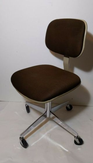 Vintage Mid Century Rolling Swivel Desk Office Chair Chrome Steel Base
