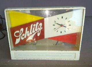 Vintage / Beer Schlitz Lighted Sign / Clock " On Draught " Marquee