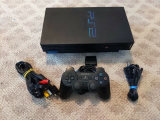 Vintage Sony Playstation 2 Midnight Black Console Controller System Ps2