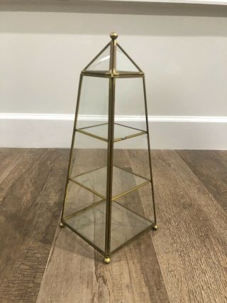 Vintage 3 Tier Pyramid Glass Brass Curio Display Case