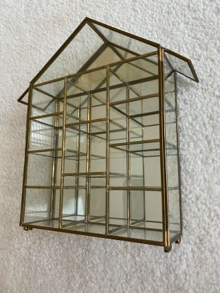 Vintage Glass & Brass Mirrored Curio Display Cabinet For Miniatures 10x9x2 "