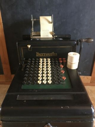 Vintage Burroughs 10 Column Hand Crank Adding Machine Works/as Is Model 3 - 342635