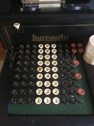 Vintage Burroughs 10 Column Hand Crank Adding Machine Works/As Is Model 3 - 342635 2