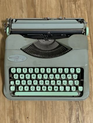 Antique 1960s Hermes Rocket Portable Typewriter Green Made In Switzerland
