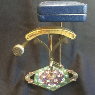 Antique French Champleve Cloisonne Enamel Small Gold Postal Balance Scale 2