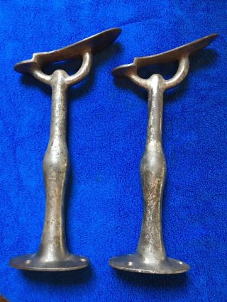 Matched Set Of 2 Antique Cast Iron Shoe Shine Foot Rest Stands Cast Iron
