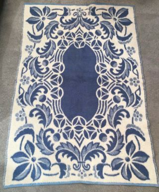 Incredible Vintage Swan Blue & White Wool Blanket - 72 " X 50 " - Reversible