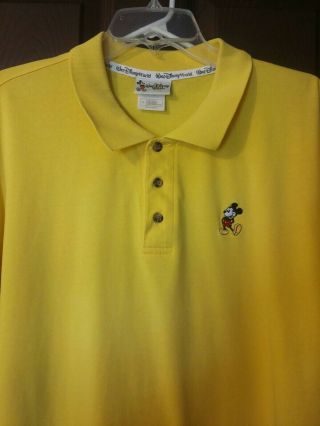 Walt Disney World Mens Large Yellow Mickey Mouse Collared Polo Shirt Tee
