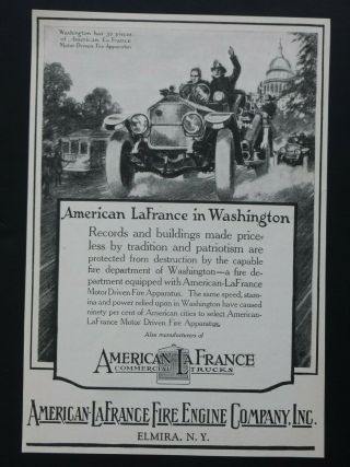 1921 Antique American Lafrance Fire Engine Co.  Apparatus Elmira Ny Ad Vtg