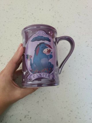 Disney Store Exclusive Eeyore Mug Astrology Cancer June - July Glitter Purple