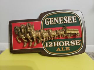 Vintage Beer Sign Genesee 12 Horse Ale 3 - D Horses Barware Man Cave Advertising