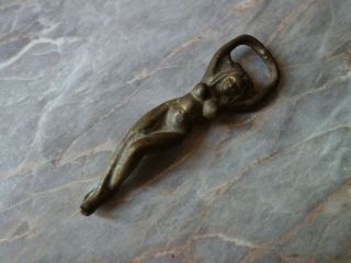 Vtg Old Figural Art Deco Naked/nude Lady Girl Solid Brass Bottle Beer Bar Opener