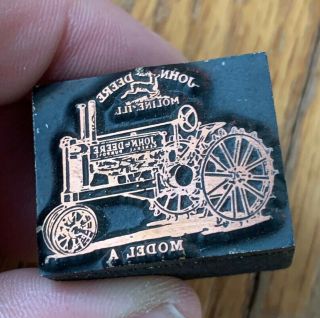 Antique Printers Block Copper John Deere Tractor Model A Advertising Farming