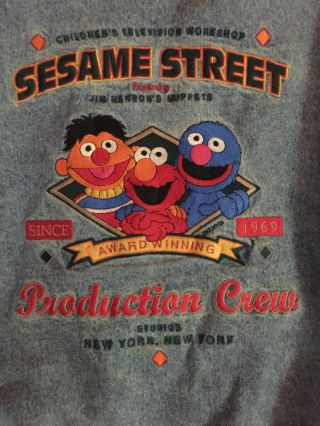 Vintage Sesame Street Tv Production Crew Bomber Jacket Large L Elmo Grover Ernie