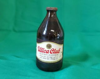 Vtg West End Brewing Co Utica Club Pilsener Lager Beer Amber Pint Glass Bottle