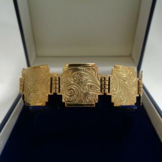 Vintage Patterned Bracelet 9ct Gold Front & Back - Length 7.  25in (18.  5cm) - 15.  5g