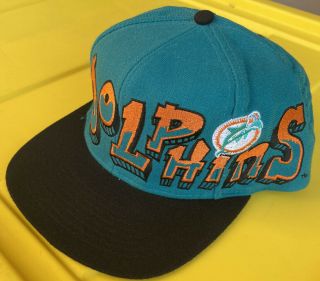 Vintage 90s Miami Dolphins Drew Pearson Graffiti Snapback Hat Cap NFL 2 Tone 2