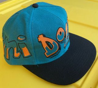 Vintage 90s Miami Dolphins Drew Pearson Graffiti Snapback Hat Cap NFL 2 Tone 3