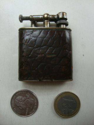 Vintage Lift Arm Golden Wheel Pocket Cigarette Lighter Leather Benzin