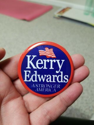 Kerry Edwards A Stronger America Campaign Pin Button 2 1/4 "