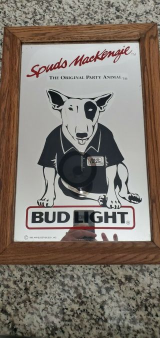 Spuds Mackenzie Mirror Bar Sign Budweiser Bud Light 1986 Anheuser Busch - 9x12 3/4