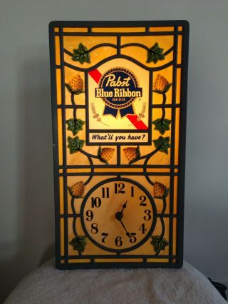 Vintage Pabst Blue Ribbon Beer Lighted Clock Bar Man Cave