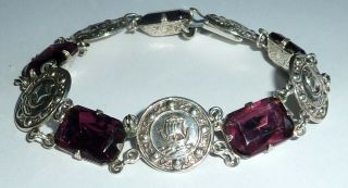A Vintage 1960s Sterling Silver Celtic Design Bracelet With Purple Glass Stones