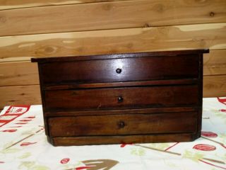 Antique Wood Dovetail 3 Drawer Watch Crystal Cabinet/jewelry Silver Chest