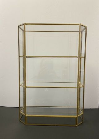 Vintage Mcm 3 - Shelf Brass And Glass Open Curio Shelf Table Top Display Case
