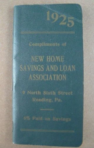 1925 Calendar Ledger Book Home Savings And Loan Association Reading Pa