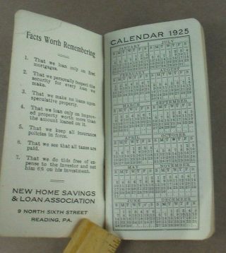 1925 Calendar Ledger Book Home Savings and Loan Association Reading Pa 3