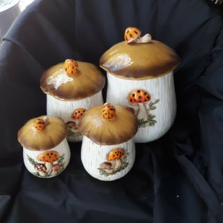 Merry Mushroom 4 Canister Set 1978 Sears Roebuck And Co Vintage 70s