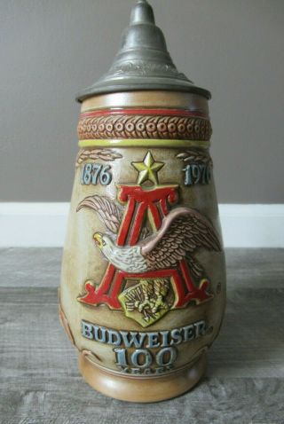 Anheuser Busch Budweiser Lidded Beer Stein 100 Year Anniversary 1976 Ceramarte
