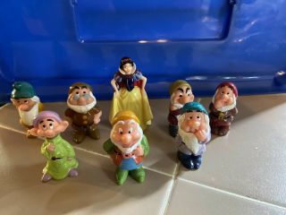 Set Of 8 Vtg Disney Snow White & 7 Dwarves Plastic Figurines Grumpy Doc Dopey