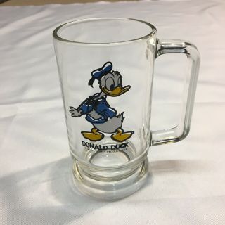 Donald Duck Glass Mug Stein Walt Disney Productions Collectible Vintage Cup